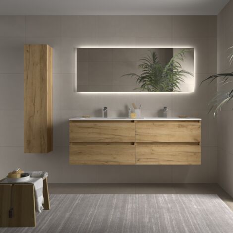 Meuble de salle de bain BEQUIA 160cm Chêne Vasque Solid Surface