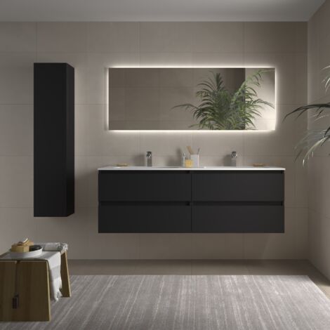 Meuble de salle de bain BEQUIA 160cm Noir mat Vasque Solid Surface