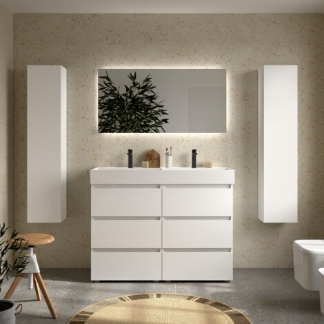 Meuble de salle de bain BEQUIA 3C 120cm Blanc mat Vasque Veneto Porcelaine Centrale