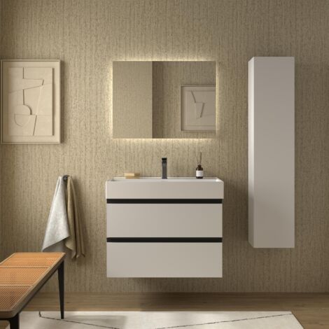 Meuble de salle de bain BEQUIA METAL 100cm Blanc mat Vasque Veneto Porcelaine Centrale