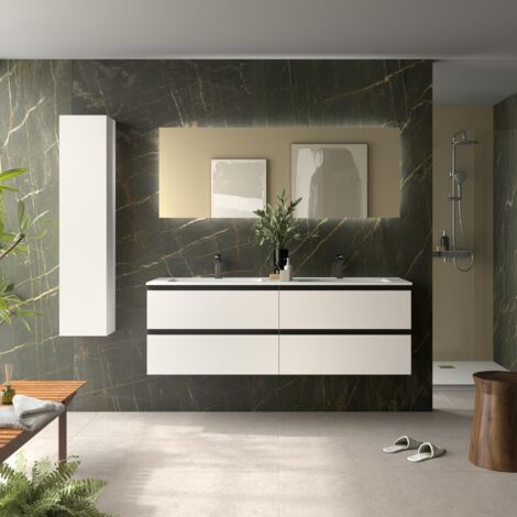 Meuble de salle de bain BEQUIA METAL 160cm Blanc mat Vasque Vilna Solid Surface Centrale