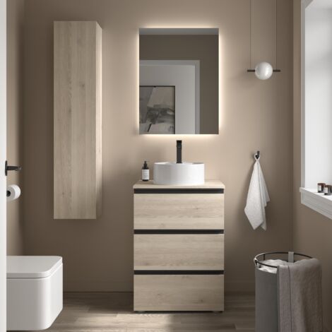 Meuble de salle de bain BEQUIA METAL 3C 60cm Naturel Vasque à poser Porcelaine Centrale