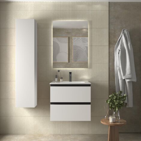 Meuble de salle de bain BEQUIA METAL 70cm Blanc mat Vasque Porcelaine Centrale