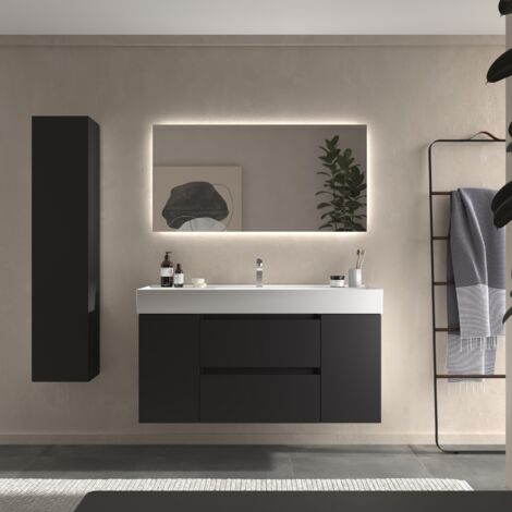 Meuble de salle de bain BEQUIA Plus 120cm Noir mat Vasque Porcelaine Centrale