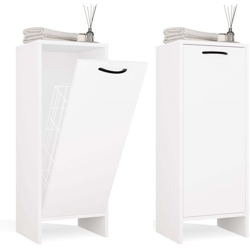 NINA - Armoire de salle de bain avec panier à linge - Blanc