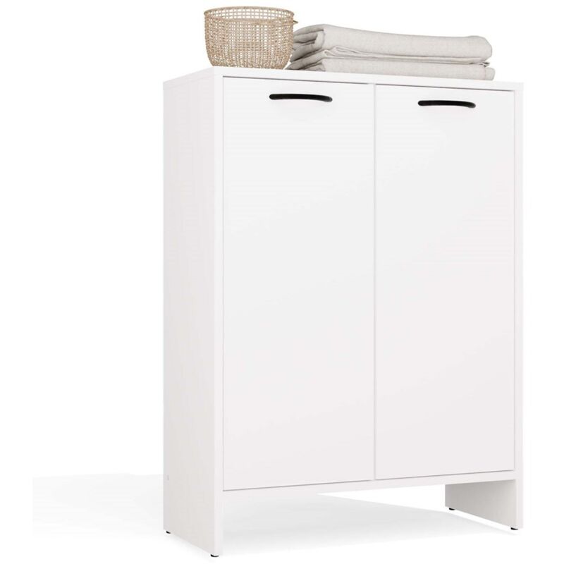 NINA - Armoire de salle de bain panier à linge 3 étagères et 2 portes - Blanc NINA - Armoire de salle de bain panier à linge 3 étagères et 2 portes - Blanc