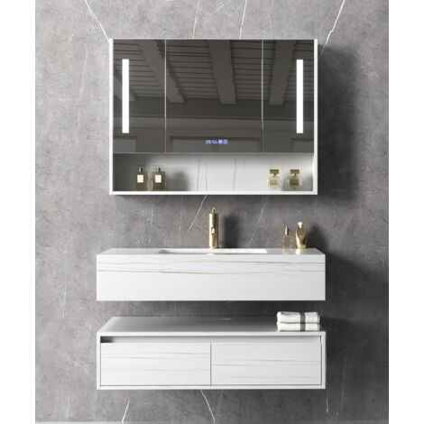 Meuble de salle de bain blanc avec motif doré - 90 cm