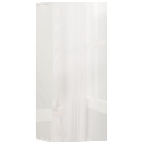 Meuble de salle de bain blanc brillant, porte sans poignée design, 2 étagères en verre réglables, meuble mural moderne et fonctionnel pour rangement