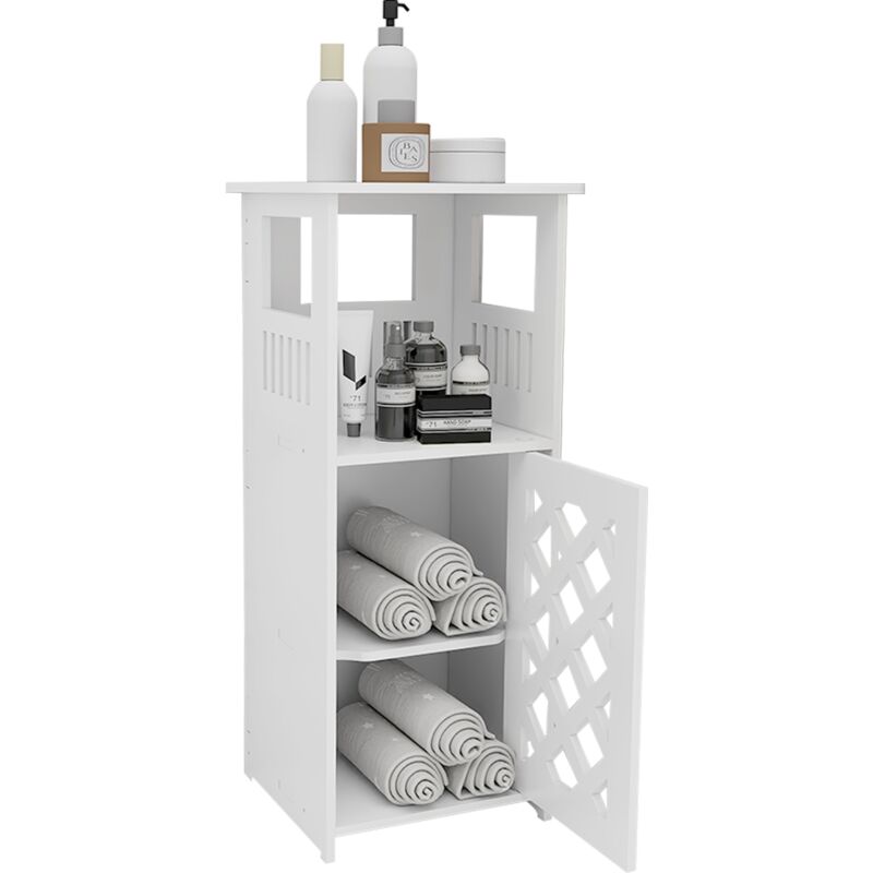 Meuble de Salle de Bain Blanc en pvc avec 3 Étagères et Portes - Petit Meuble Rangement Gain de Place 24x22x55 cm Meuble de Sol Compact pour Espace