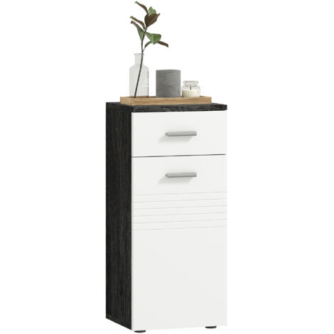 Meuble de salle de bain blanc et noir avec tiroir et placard 35x30x77.5 cm