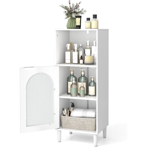 Meuble de salle de bain blanc, petit meuble de rangement avec étagère réglable et porte vitrée, meuble de rangement pour salle de bain, salon, couloir (Blanc, 35 x 30 x 90 cm)