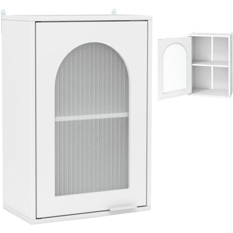 Meuble de salle de bain blanc, petit meuble de rangement avec étagère réglable et porte vitrée, meuble de rangement pour salle de bain, salon, couloir (Blanc, 35 x 30 x 90 cm)