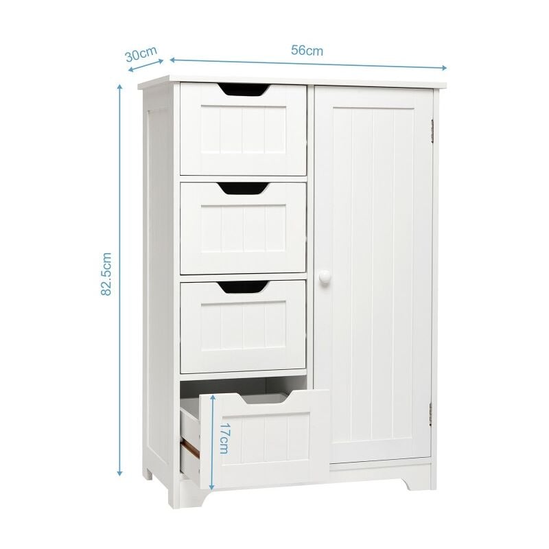 Meuble bas de salle de bain 4 tiroirs 1 porte etagère réglable style moderne pour salle à bain salon chambre Mondeer