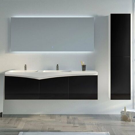Meuble de salle de bain CAGLIARI 1600 Noir - Noir & Blanc