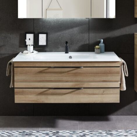 Meuble de salle de bain Carat Ligne 212 Azurlign Diamètre 120 cm Couleur Chêne Riviera Colonne de rangement  Avec colonne Armoire de toilette  Sans armoire de toilette Accessoires Avec porte serviette