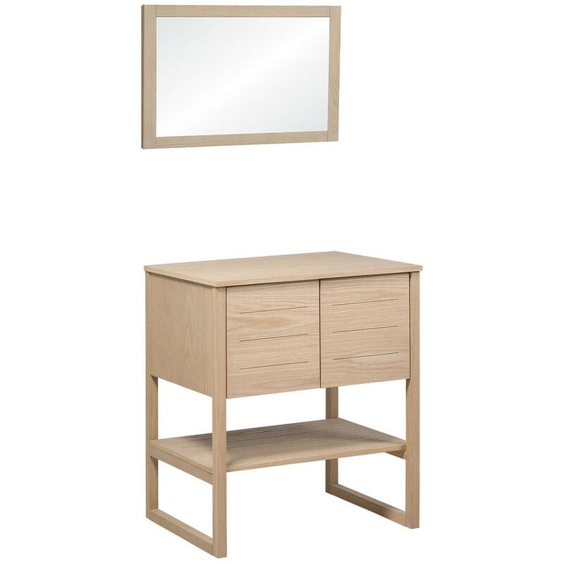 Mob-in - Meuble de Salle De Bain Chêne 70 cm atoll + Miroir Bois L50xH70cm