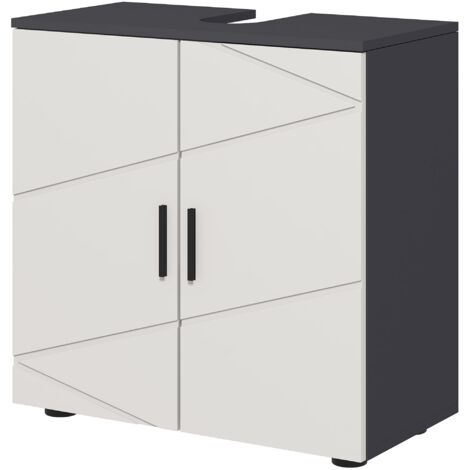 Meuble de salle de bain, commode de salle de bain, meuble sous lavabo, 2 niveaux, bois, gris clair