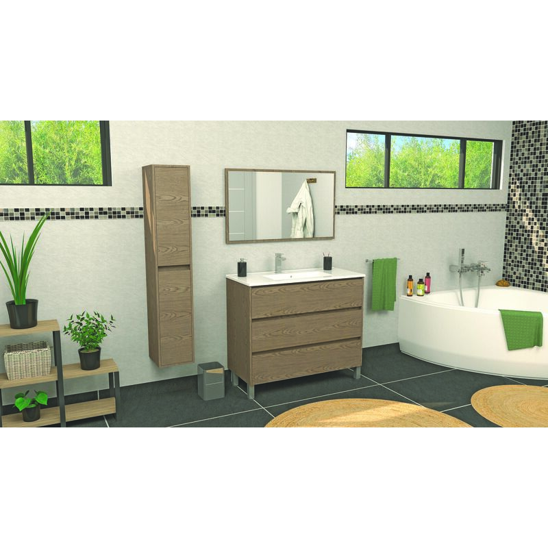 Ondee - Meuble à poser dahlia - L100cm - Bois brun - Mélaminé - Livré en kit