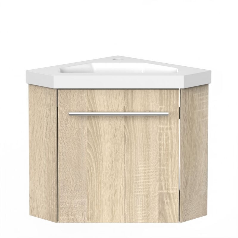 Meuble de Salle de Bain d'Angle Gain de Place - Lave Main - bois clair - 40x40 cm