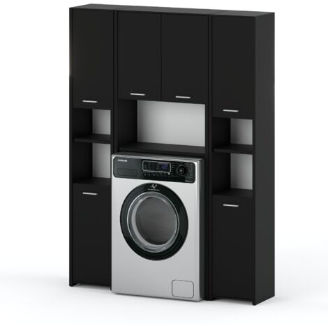 Meuble de salle de bain debout - Noir - Ensemble pratique - Gain d'espace et rangement optimal
