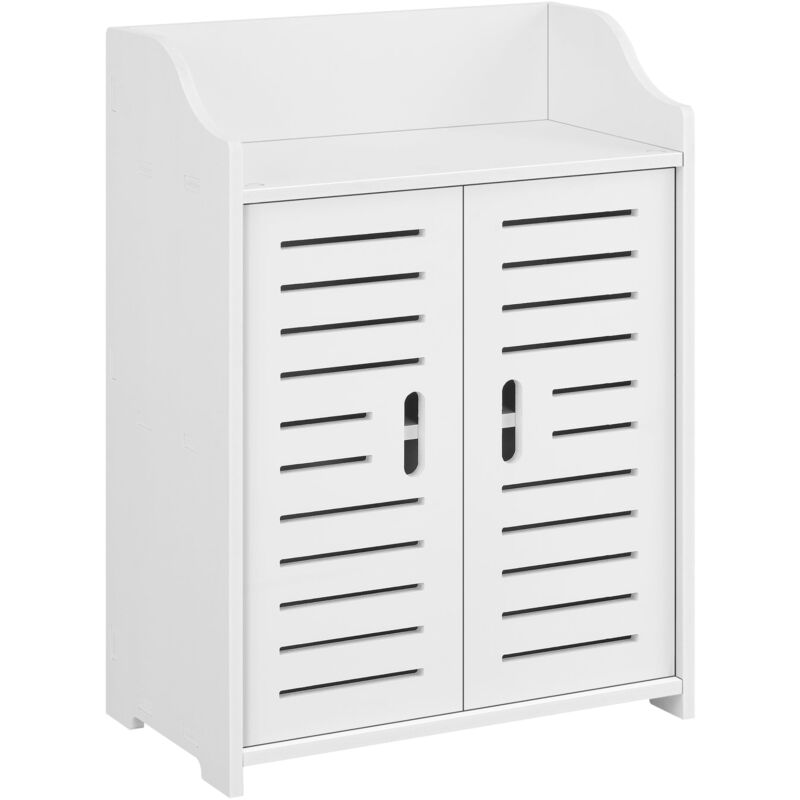 Meuble de salle de bain design avec étagères meuble de rangement à 2 portes bois composite 62 cm blanc