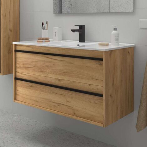 SALGAR 100 cm Couleur Chêne africain Miroir Sans miroir Colonne de rangement Sans colonne