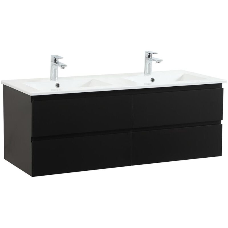 Mob-in - Meuble double vasque noir carbone 120cm + plan double vasque