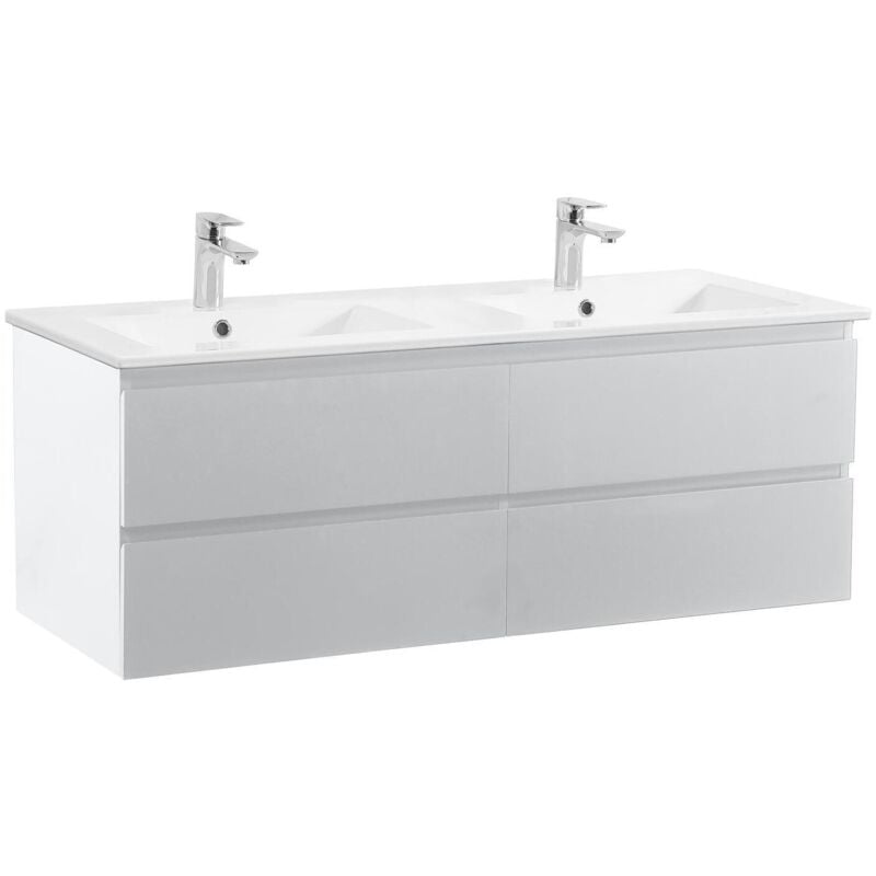 Meuble double vasque blanc 120cm + plan double vasque