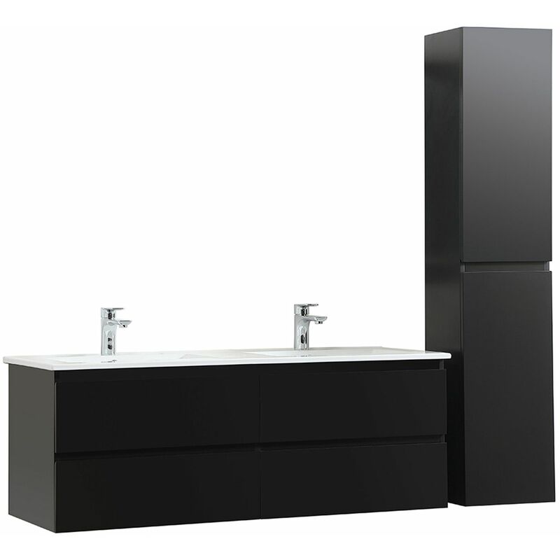 Mob-in - Ensemble meuble double vasque noir carbone 120cm + vasque + colonne