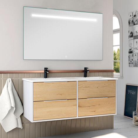 Meuble de salle de bain double vasque - 4 tiroirs - ALBA et miroir Led STAM - 120cm