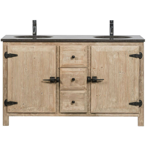 Meuble de salle de bain double vasque en bois et métal L148 - LAURINA