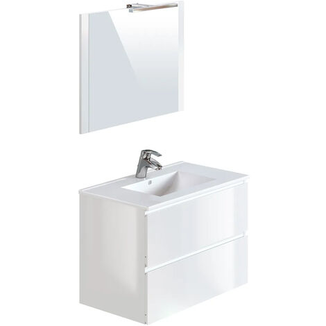 Meuble de salle de Bain en bois aggloméré coloris blanc brillant - Longueur 80 x profondeur 45 x Hauteur 85 cm -PEGANE-