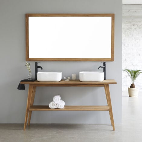Meuble de salle de bain en bois de teck double plateau 150