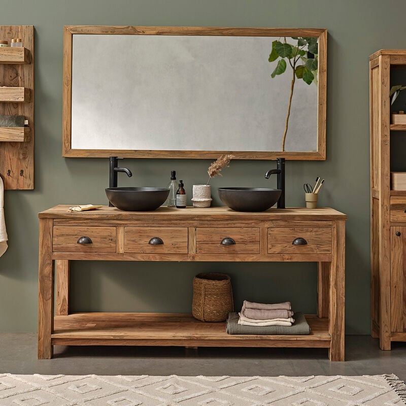 Meuble de salle de bain en teck recyclé massif 165 cm