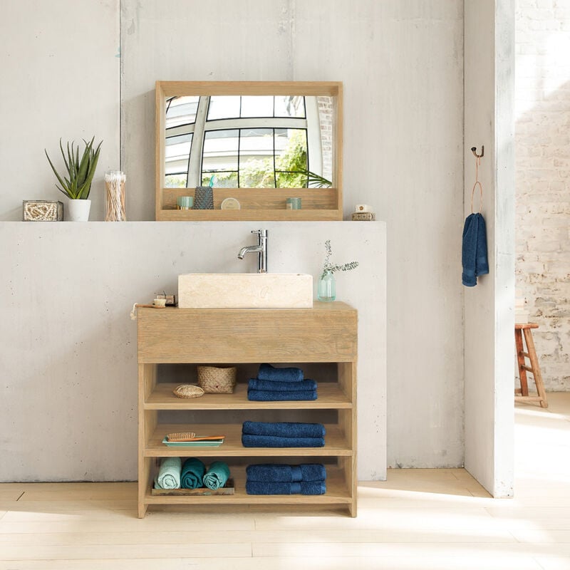 Meuble de salle de bain en bois d'hévéa 80 cm