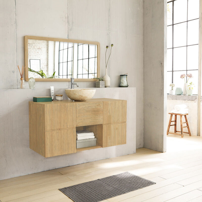 Meuble sous vasque en hévéa massif suspendu 120 cm