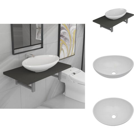 Meuble de salle de bain en deux pièces Céramique Gris - Évier De Salle De Bain - Éviers De Salle De Bain - Étagère Murale De Salle De Bain - Étagères Murales De Salle De Bain