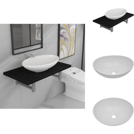 Meuble de salle de bain en deux pièces Céramique Noir - Évier De Salle De Bain - Éviers De Salle De Bain - Étagère Murale De Salle De Bain - Étagères Murales De Salle De Bain