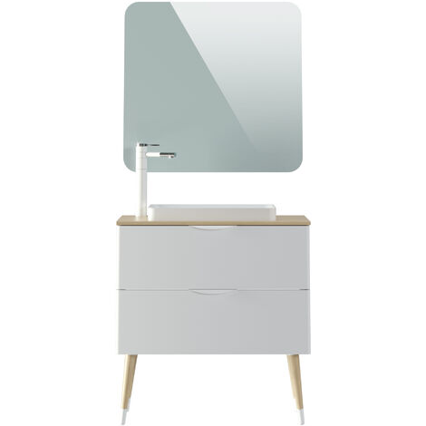 Meuble de salle de bain en mélamine coloris blanc mat laqué - Longueur 81 x profondeur 44 x Hauteur 89 cm -PEGANE-