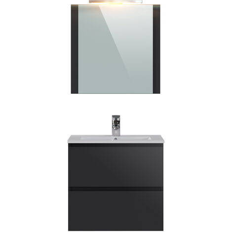 Meuble de salle de bain en mélamine coloris gris brillant - Longueur 60 x profondeur 45 x Hauteur 85 cm -PEGANE-