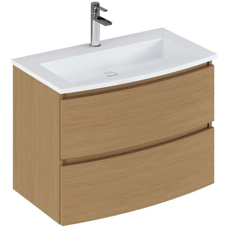 Meuble de salle de bain en mélamine coloris placage chêne - Longueur 81 x profondeur 46 x Hauteur 85 cm -PEGANE-