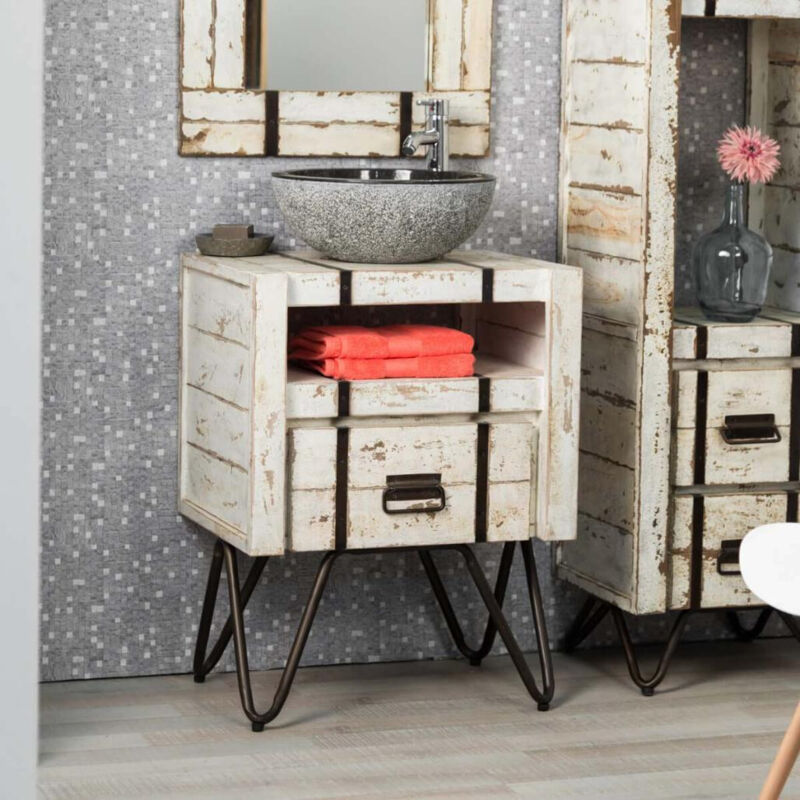 Meuble de salle de bain en mindi 60 cm Loft blanc