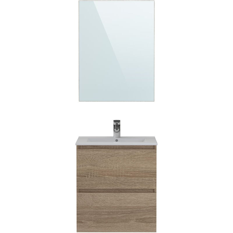 Pegane - Meuble de salle de bain en mélamine coloris chêne - Longueur 60 x profondeur 45 x Hauteur 85 cm