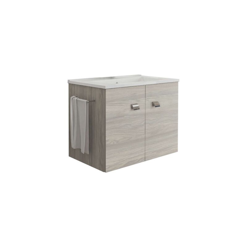 Meuble de salle de bain Erika sans miroir Chene gris 2 portes cm61x36x74h avec lavabo sans robinet