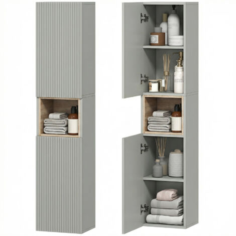Meuble de salle de bain étroit avec 2 portes, étagères ajustables et rangement pratique, 30x24x140cm, couleur verte