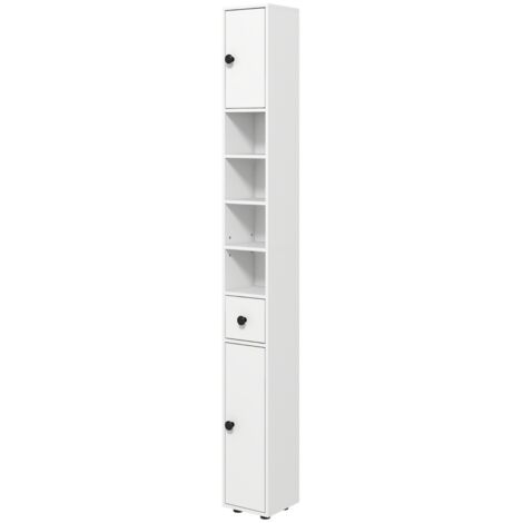 Meuble de salle de bain étroit de 20 x 20 x 180 cm, armoire haute avec tiroirs et 4 étagères ouvertes, meuble de salle de bain pour petite salle de bain