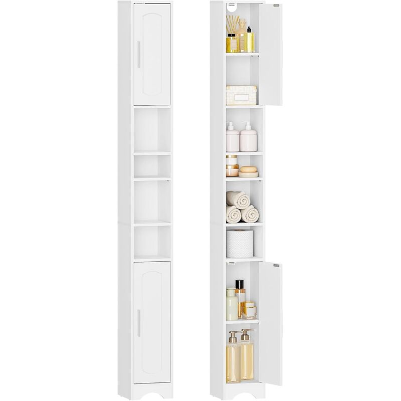Meuble de Salle de Bain Étroit,Compartiment Ouverts et 2 Portes