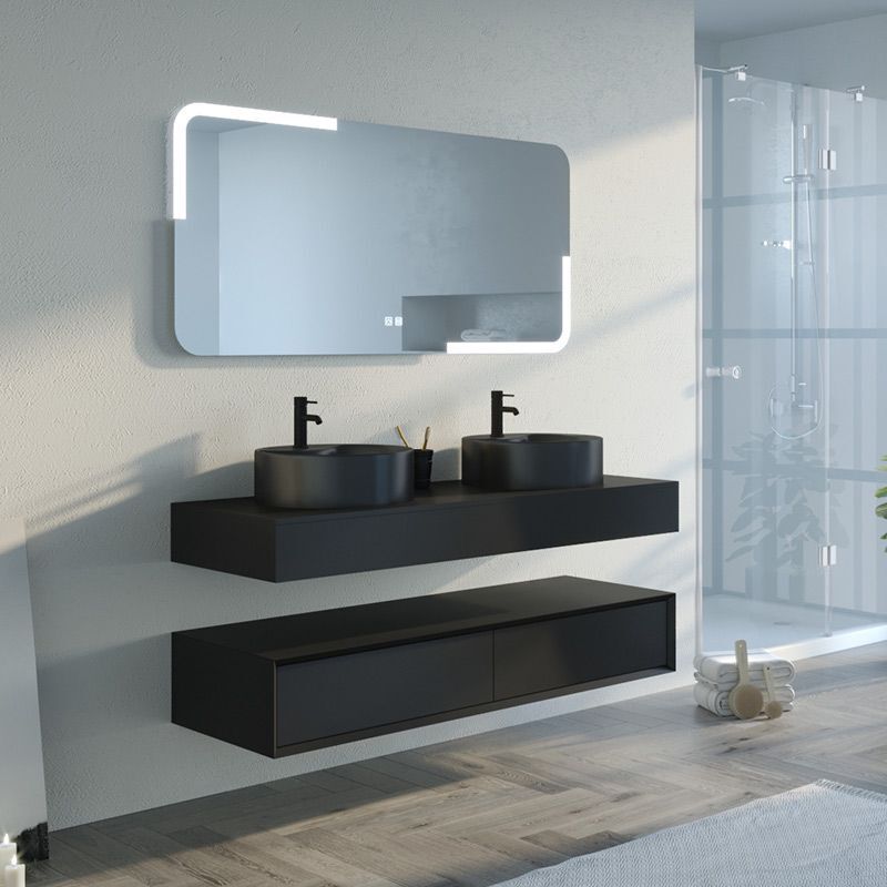 Distribain - Meuble de salle de bain fabriano 1400 Noir mat (sans miroir)