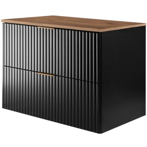 Meuble de Salle de Bain Flow - 80 cm - Noir - Design Moderne - Fronts Rainurés élégants