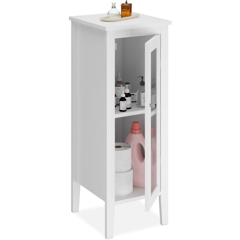 Meuble de salle de bain, HxLxP: 81 x 30 x 33 cm, colonne toilette étroite, 2 étagères, avec porte, mdf, blanc - Relaxdays